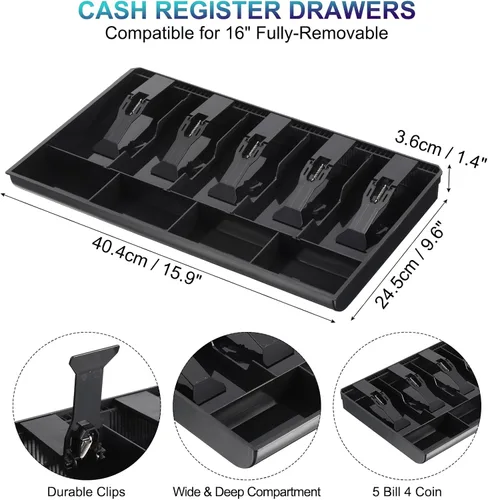 Miniatura 2 de PATIKIL Bandeja de dinero para caja registradora, bandeja de inserción de cajón, organizador portátil de caja de almacenamiento de dinero con clip