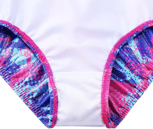 Miniatura 5 de TFJH E Leotardos de gimnasia para niñas, ropa de ballet para práctica, espalda cruzada, de una pieza, 3-12 años