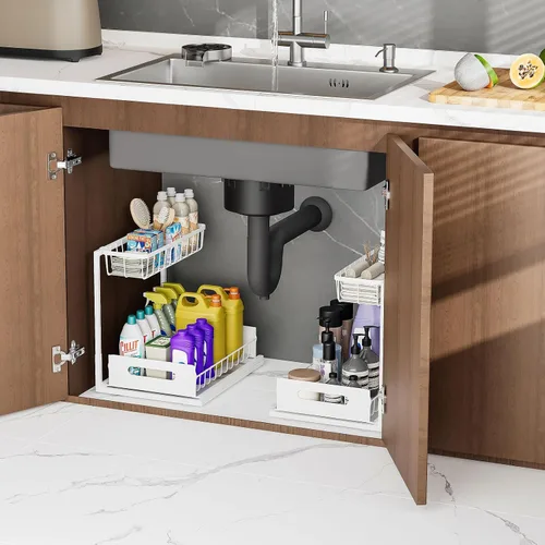 Miniatura 6 de Ceetug - Organizadores y almacenamiento para debajo del fregadero de 2 niveles, organizador de gabinete de cocina de metal resistente