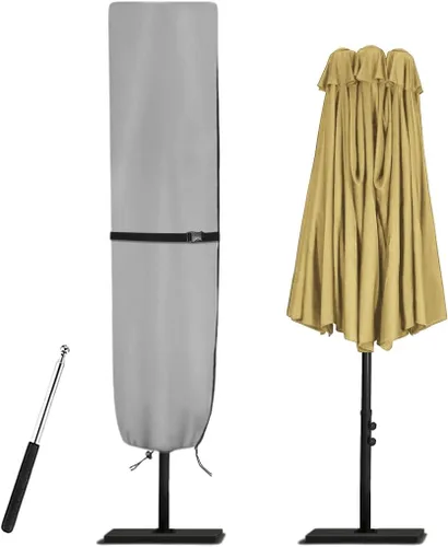 Miniatura 11 de Cubierta para sombrilla de patio, 600D impermeable, anti-UV, se adapta a paraguas de 7.5 a 11.5 pies (gris)