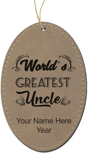 Miniatura 6 de LaserGram Adorno de Navidad personalizado, el tío más grande del mundo, piel sintética, idea de regalo personalizada grabada con láser