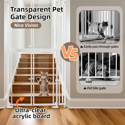 Miniatura 9 de NiceTCU Puerta para gatos extra alta de 74.80-98.43 pulgadas, ajustable de 33.86-37.40 pulgadas de ancho, puerta completa transparente