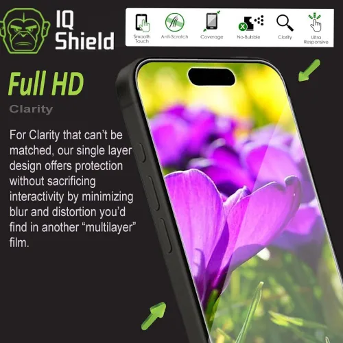 Miniatura 6 de IQShield Paquete de 2 protectores de pantalla para iPhone 15 Pro de 6.1 pulgadas, fácil de instalar, antiarañazos, película de TPU transparente