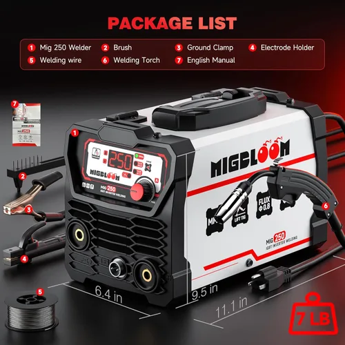 Miniatura 8 de 250A Soldador Mig, Soldador 110V FLUX MIG/ARC/Lift TIG sin gas, Soldador Mig 3 en 1 con sinergia e inversor IGBT, Soldador de núcleo de flujo