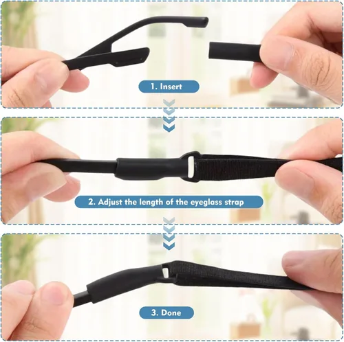 Miniatura 4 de Paquete de 4 correas ajustables para lentes (8.5-12.5 pulgadas), correas de vidrio para anteojos y lentes de sol, correa antideslizante para gafas