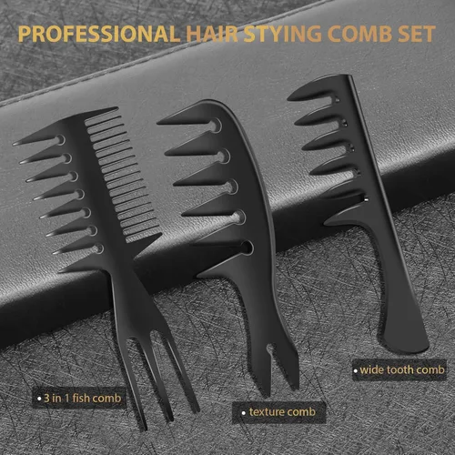 Miniatura 2 de DUAIU Juego de 3 peines para peinar el cabello para hombres, con accesorios de peluquero 3 en 1, peine con forma de hueso de cola de pez, peine