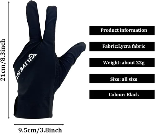 Miniatura 2 de Guante de piscina para mano izquierda, guantes de billar para mano izquierda 3 dedos