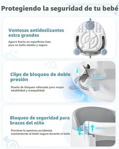 Miniatura 3 de Asiento de baño para bebés: silla de bañera antideslizante con ventosas, soporte de baño seguro y cómodo para bebés, ideal para sentarse, fácil