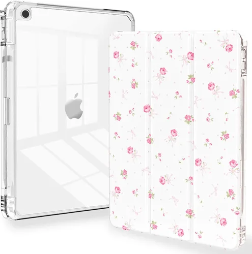 Miniatura 25 de Feams Funda para iPad de 9ª generación, funda triple para iPad 10.2, cubierta trasera transparente con soporte para lápiz y apagado Ángel