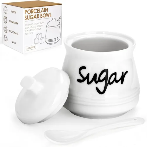 Miniatura 7 de Azucarero de porcelana con tapa y cuchara, tarro de almacenamiento de azúcar de cerámica de 12 onzas, contenedor de azúcar para el hogar y la cocina