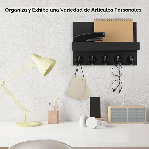 Miniatura 5 de Lwenki - Soporte de llaves para pared, llavero decorativo y soporte para correo con estante, tiene ganchos grandes para bolsos, abrigos, paraguas