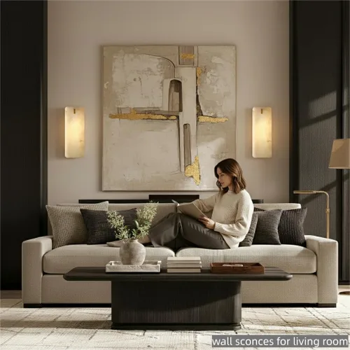 Miniatura 6 de Apliques de pared de alabastro español natural de 12 pulgadas, modernas luces doradas de latón para espejo de baño, lámpara de pared E12 con Latón