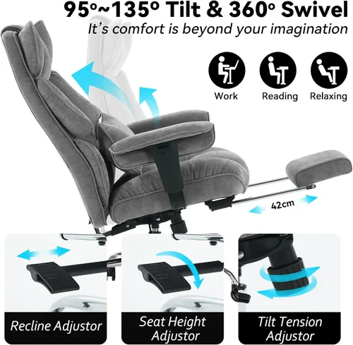 Miniatura 5 de Efomao Silla de oficina ejecutiva, silla de computadora acolchada suave con reposapiés, sillas de escritorio de tela para oficina en casa, sillas