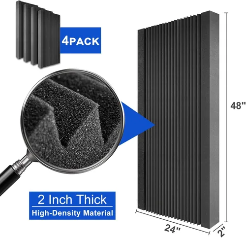Miniatura 2 de Acoustic Panels Pack of 4, Sound Proof Foam Panels for Walls, Noise Sound Dampening Foam with Media Room Home Office Recording Room, Black, 48 x 24