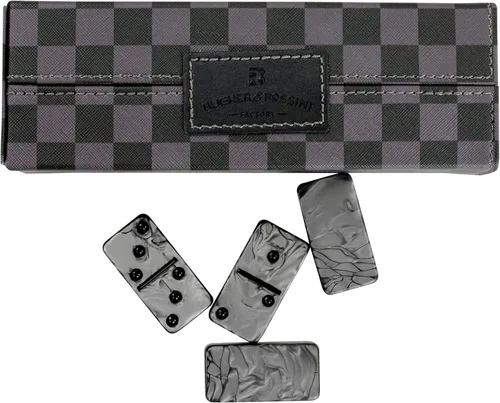 Miniatura 5 de Juego de dominó para adultos - Juego de dominó jumbo doble 6 - 28 fichas gruesas de mármol negro y gris - Juego de dominó para adultos y niños