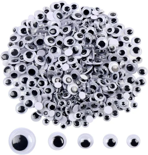 Miniatura 8 de DECORA 1000 piezas redondas de plástico negro Googly Wiggle Eyes, autoadhesivas, amplia variedad de tamaños