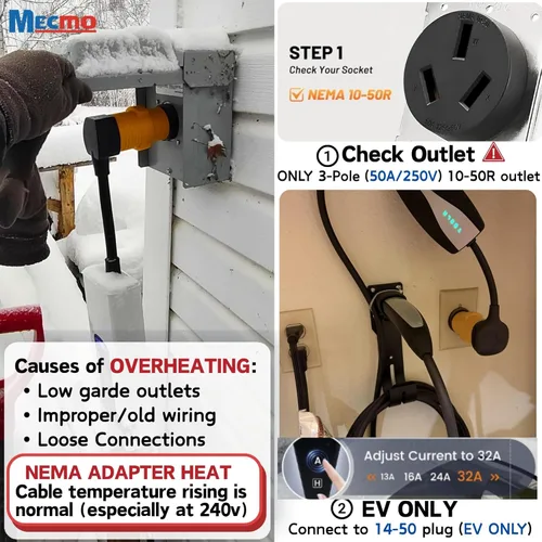 Miniatura 6 de MECMO Adaptador de cargador EV de nivel 2 de 32 amperios y 220 V para NEMA 10-50, enchufe portátil NEMA 10-50P a 14-50R para carga Tesla