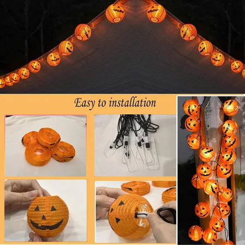 Miniatura 3 de Luces de calabaza de Halloween para exteriores, 2.6 m enchufables, luces de cadena naranjas para decoración de Halloween con 10 luces LED de Jack O