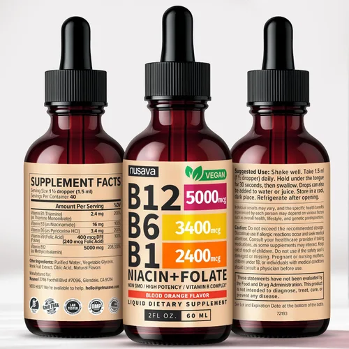 Miniatura 9 de Paquete de 2 gotas líquidas de vitamina B12 y B6, complejo de vitamina B sublingual B12 - Vitamina B 12 de 5000 mcg - B12 metilcobalamina
