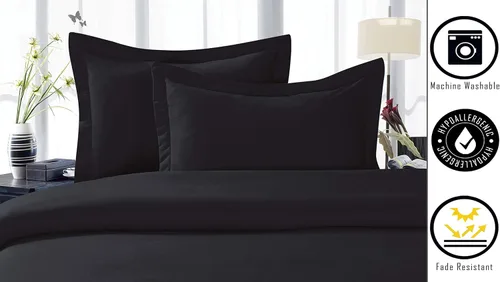 Miniatura 3 de Lujosas fundas de almohada de 2 piezas de microfibra de doble cepillado, resistentes a las arrugas, estándar/Queen, color negro