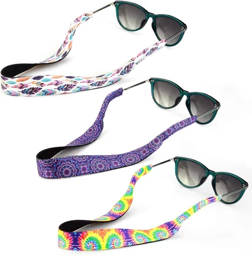 Miniatura 10 de YR Correas de gafas de sol con patrón floral, material de neopreno suave y duradero, retenedores flotantes para gafas, 3 paquetes.