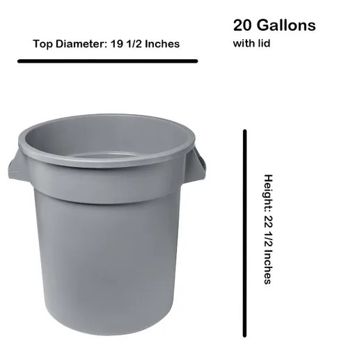 Miniatura 3 de Bote de basura comercial redondo gris de 20 galones con tapa y plataforma, contenedor de basura móvil para parques, aceras, caminos o patios, cubo