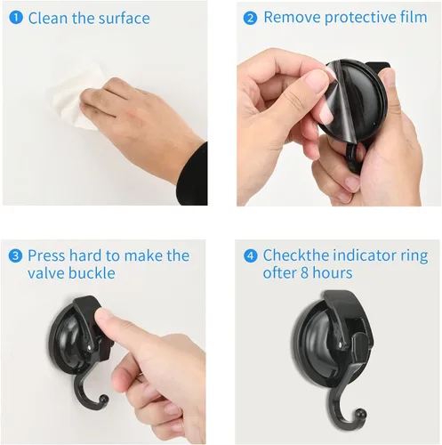 Miniatura 2 de Colgador de corona, chapado en negro, pulido con súper succión para ventanas de vidrio, cocina, baño y baño, paquete de 6, plástico ABS