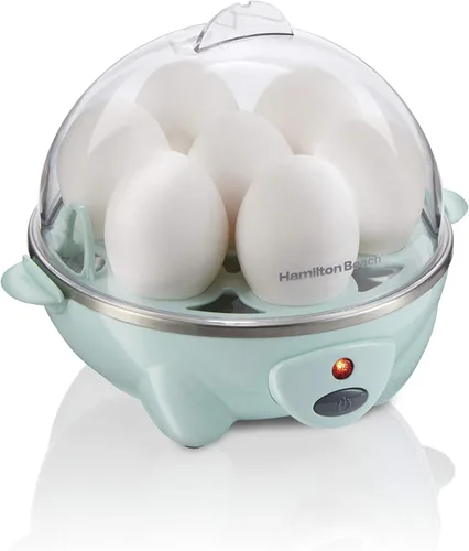 Hamilton Beach - Olla eléctrica para huevos 3 en 1 para huevos duros, huevos escalfados, máquina de tortillas y vaporizador de verduras, para 7 menta