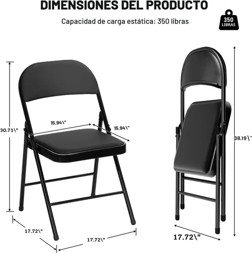 Miniatura 3 de Paquete de 6 sillas plegables negras con cojín acolchado para exteriores, sillas plegables de metal comerciales apilables portátiles con marco