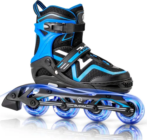 Ruthfot Patines en línea ajustables para niños y niñas con ruedas de luz completa, patines para exteriores para niños y mujeres Azul