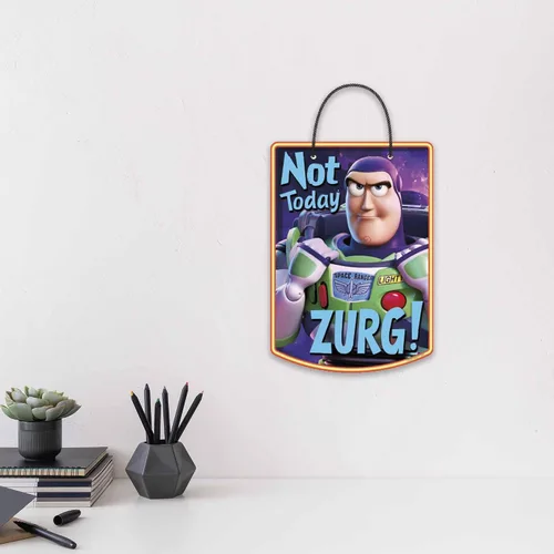 Miniatura 5 de Disney Pixar Toy Story Not Today Zurg - Decoración colgante de pared de metal, divertido letrero de Buzz Lightyear para el hogar u oficina