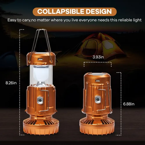 Miniatura 5 de Luz solar y ventilador 5 en 1 (dorado) - Linterna recargable con cargador de teléfono y energía portátil para huracán, emergencia, campamento, corte