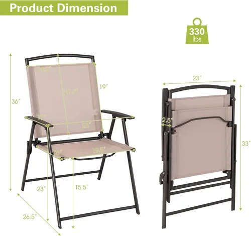 Miniatura 3 de Giantex Juego de 2 sillas plegables para patio – Sillas de exterior con reposabrazos y marco de acero inoxidable, sillas de comedor de patio