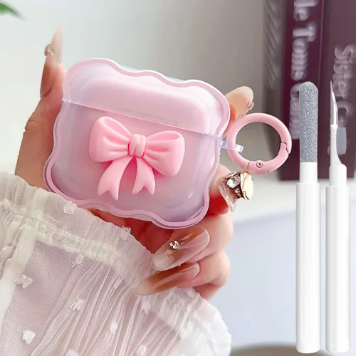Miniatura 13 de Linda funda transparente para AirPods de 3ª generación, color verde, diseño de lazo femenino, TPU suave, a prueba de golpes, Kawaii Airpods