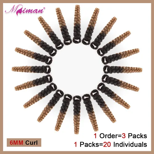 Miniatura 4 de MIMAN - 3 paquetes de trenzas de cabello rizado corto a crochet de 10 pulgadas, extensiones de trenzado sintético de 6 mm para peinado de mohawk
