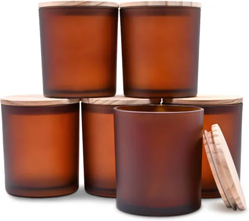 Miniatura 33 de SHOWIN Tarros de vela gruesos de 18 onzas para hacer velas, 6 unidades, frascos vacíos con tapas de madera para hacer velas, recipiente de muestra