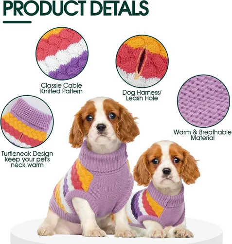 Miniatura 5 de Kuoser Suéter grande para perro, suéteres de punto de cuello alto para perros grandes, rayas coloridas, chaleco de punto para mascotas, ropa cálida