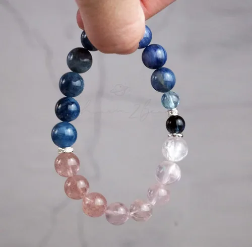 Miniatura 127 de Precious Gemstone Natural Crystal Healing Bracelet, Rutilated Quartz, Moonstone, Quartz Handmade Original Design Bracelet