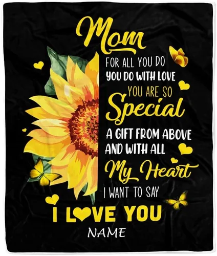 Miniatura 6 de Manta de vellón personalizada con texto en inglés «To My Mom», diseño de girasol de hija e hijo, carta de amor con texto en inglés «You are the