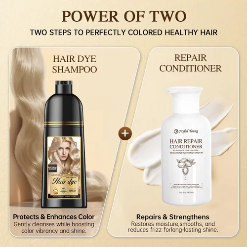 Miniatura 7 de Joyful Young Champú para teñir el cabello natural 3 EN 1, color de cabello para cobertura de canas, champú para teñir el cabello para mujeres