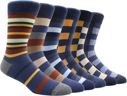 Miniatura 63 de TOEJYJ Calcetines de vestir divertidos para hombre, paquete de calcetines casuales divertidos, coloridos calcetines de algodón a rayas, talla 10-13