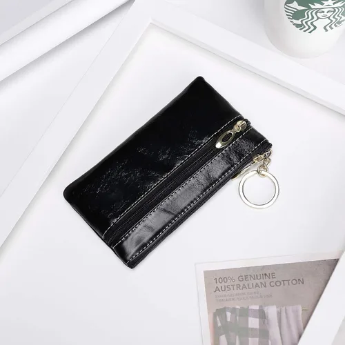 Miniatura 2 de Monedero de monedero para mujer, monedero de cuero genuino, negro, L