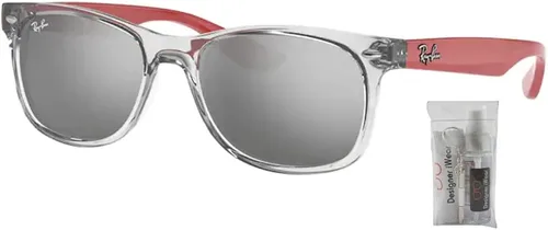 Miniatura 2 de Ray-Ban Junior - Lentes de sol Wayfarer RJ9052S cuadrados para niños y niñas + paquete con kit de gafas de diseñador iWear