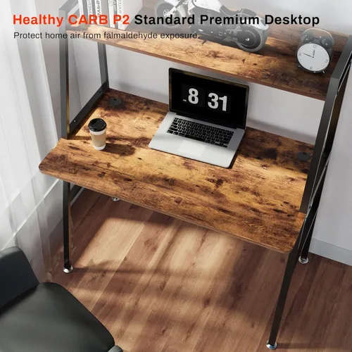 Miniatura 7 de DESIGNA Escritorio pequeño con escalera para computadora con estantes de almacenamiento, 43 pulgadas, 2 niveles, oficina en casa, estudiantes