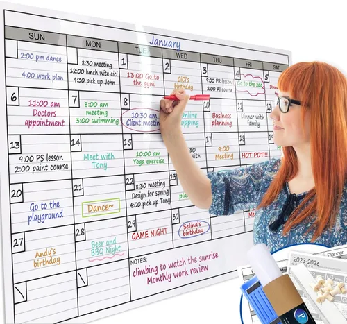 Miniatura 10 de Calendario magnético extra grande de borrado en seco para pared, calendario mensual gigante de pizarra blanca de 25 x 38 pulgadas, planificador