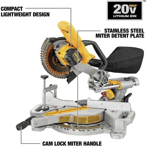 Miniatura 2 de DEWALT - Sierra ingleteadora de 20 V máx, 7-1/4 pulgadas, solo herramienta, inalámbrica (DCS361B)