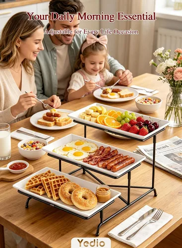 Miniatura 8 de Bandejas de servir de 3 niveles para fiesta, platos y bandejas de servir de porcelana, soporte de bandeja escalonada de 12 pulgadas, bandeja