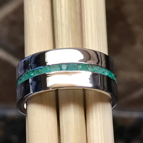 Miniatura 9 de Anillo de plata de ley 925 con esmeralda natural para hombre, talla 6, 7, 8, 9, 10, 11, 12, 13