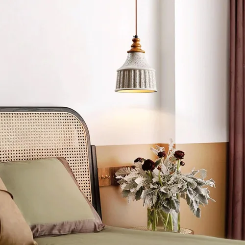 Miniatura 4 de Mid Century Cement Ceiling Hanging Lighting, Modern Industrial Concrete Pendant Lights with Wood Finish, Black Dome Adjustable Cord E27/E26 Sockets