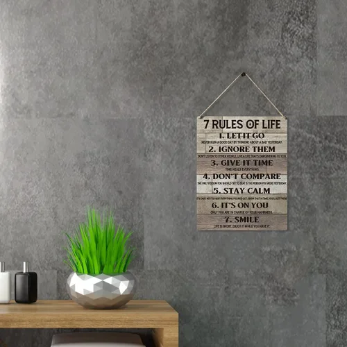 Miniatura 4 de Qious Letreros de Regalo Inspiradores 7 Reglas de la Vida Déjalo Ir Ignóralos Dale Tiempo No Compares Mantente Tranquilo Letrero Colgante de Madera